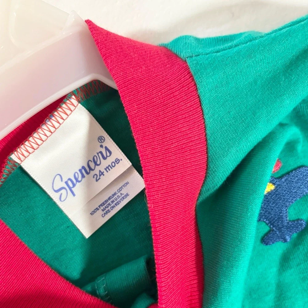 Spencer's Vintage made in USA Teal and Red Baby One piece NWT